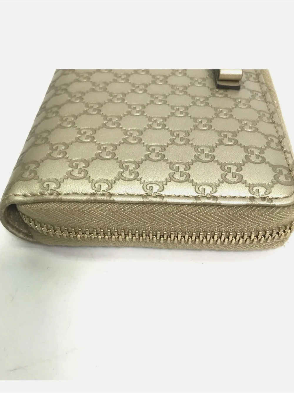 Gucci 388680 Guccissima zip around long wallet gold w/ bow detail leather - Picture 3 of 8